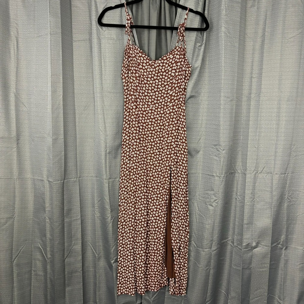 Audrey 3+1 Maxi Dress Womens S Brown Micro Floral Cottagecore Boho Fairy Grunge